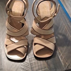 Michael Kors suede sandals with gold band heel. New